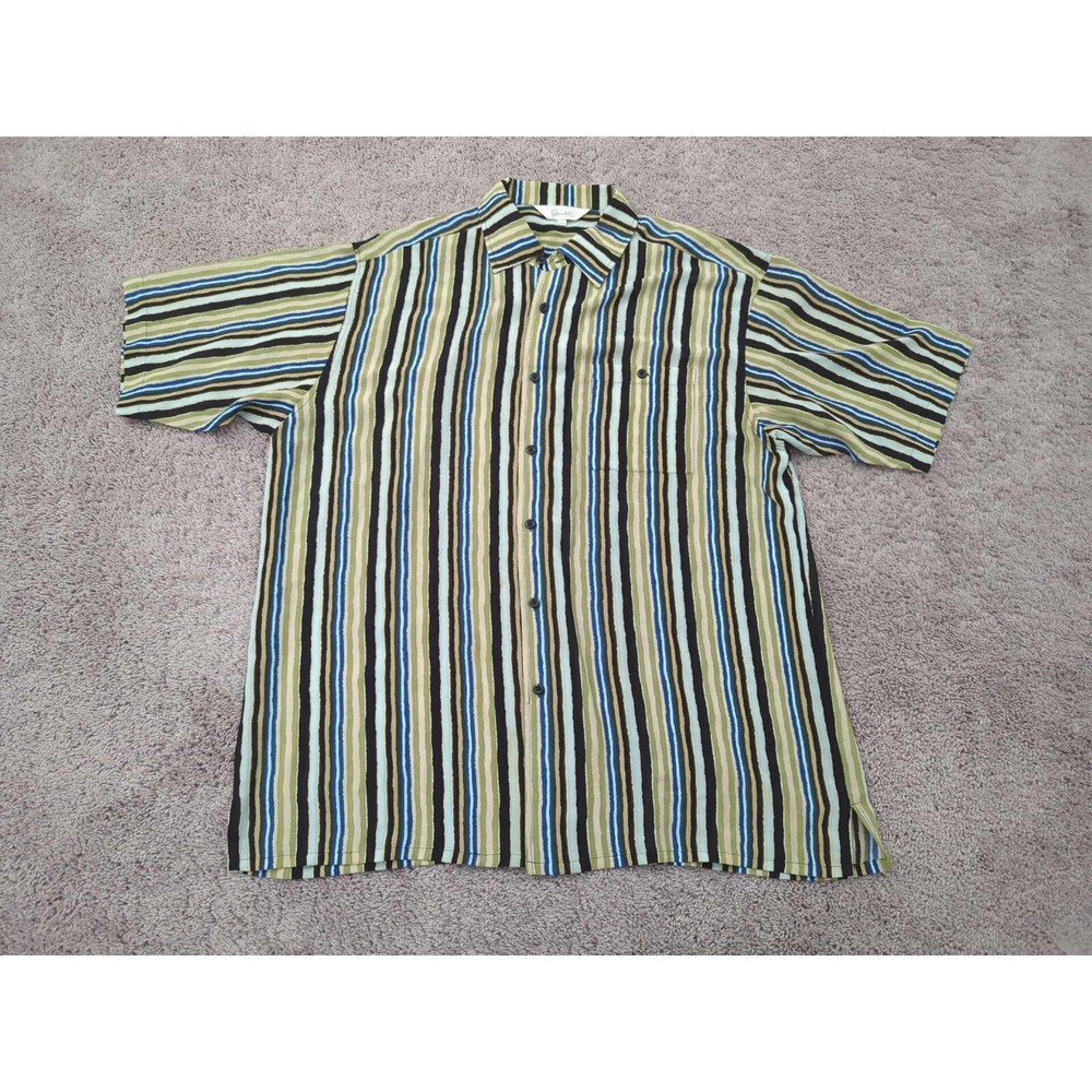 Genelli Button Up Shirt Mens XXL Striped 100% Rayon Classic Casual‎